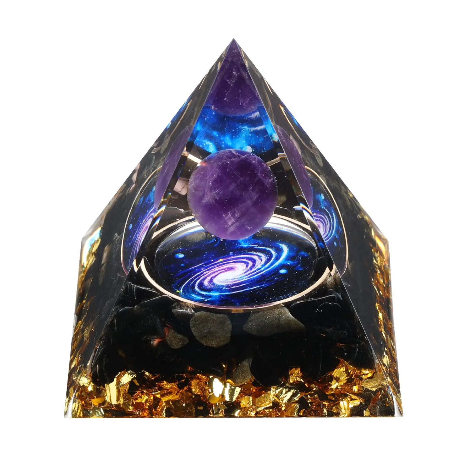 MXiiXM Handmade Orgone Pyramid for Positive Energy Amethyst Crystal Sphere Pyramid Protection Crystals Energy Generator for Stress Reduce Healing Meditation Attract Wealth Lucky (Amethyst Galaxy)