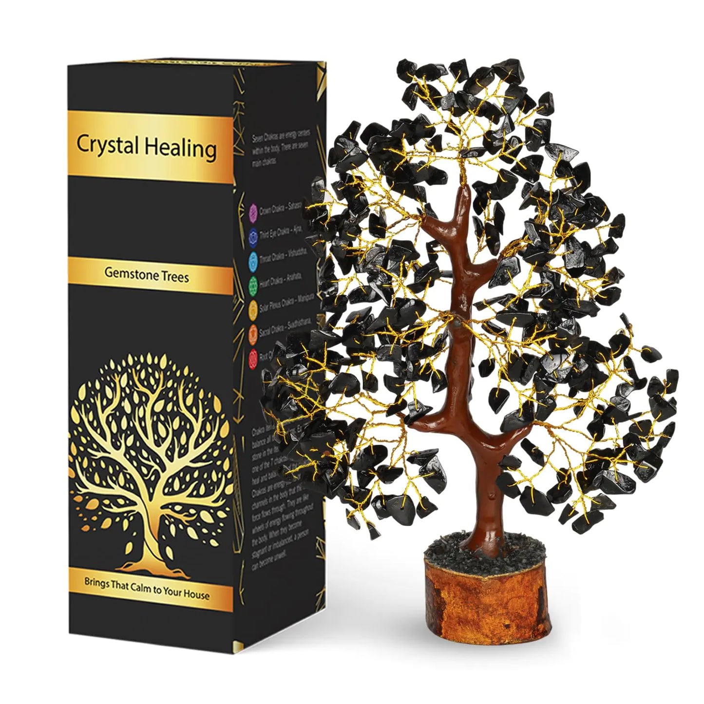 Black Tourmaline Gemstone - Wishing Tree - Healing Crystals - Rock Tree - Crystal Tree for Positive Energy - Black Decor - Spiritual Crystals and Stones - Meditation Accessories