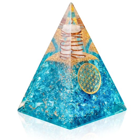 Orgone Pyramid Aquamarine Crystal - Orgonite Pyramid Protects Chaotic Negative Energy - Crystal Pyramid Promotes Positive Orgone Energy Courage Inner Balance - Spiritual Gift Organite Orgone Pyramid