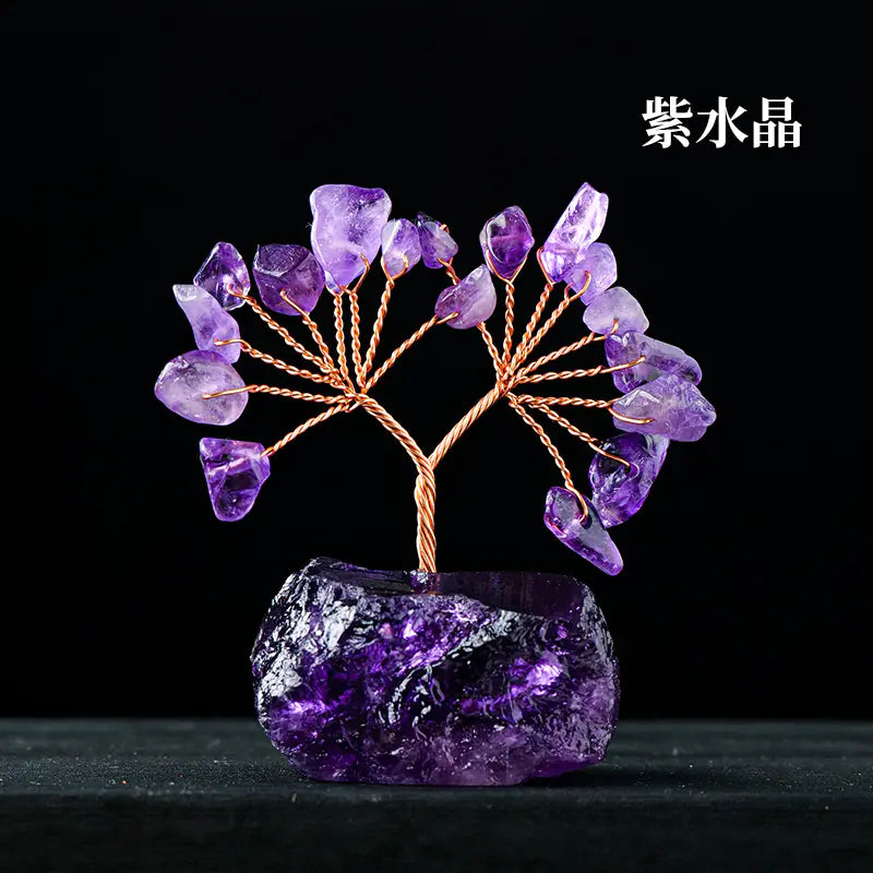 Natural Colorful Crystal Tree with Amethyst Base Decor