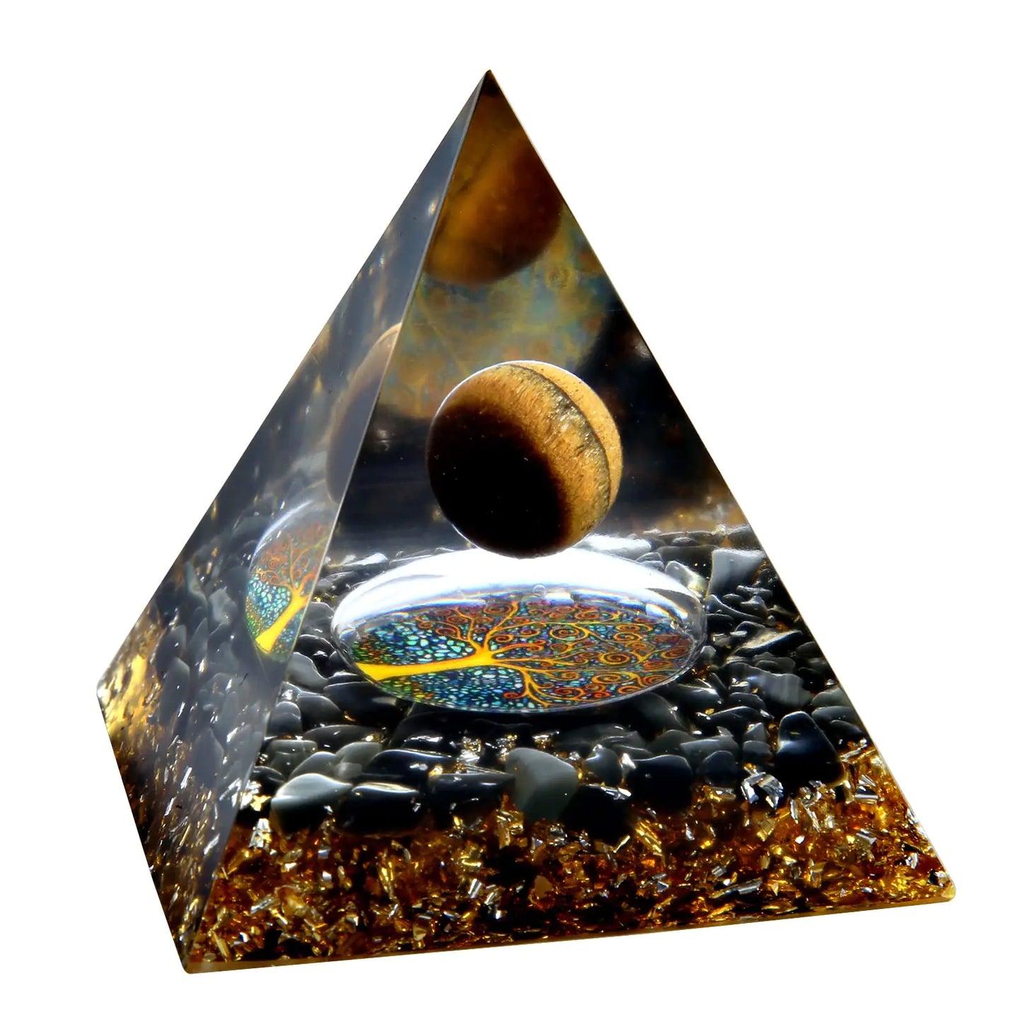 Glowki Orgone Pyramid for Positive Energy Crystal Pyramid Orgonite Pyramid Protection Crystals Energy Generator for Stress Reduce Healing Meditation Attract Wealth Lucky Room Decor(Tigers Eye)