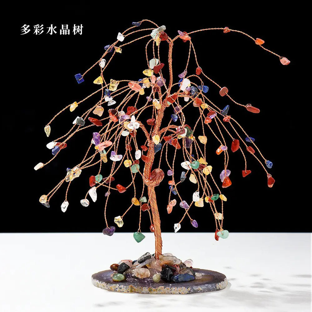 Natural Colorful Crystal Tree with Amethyst Base Decor