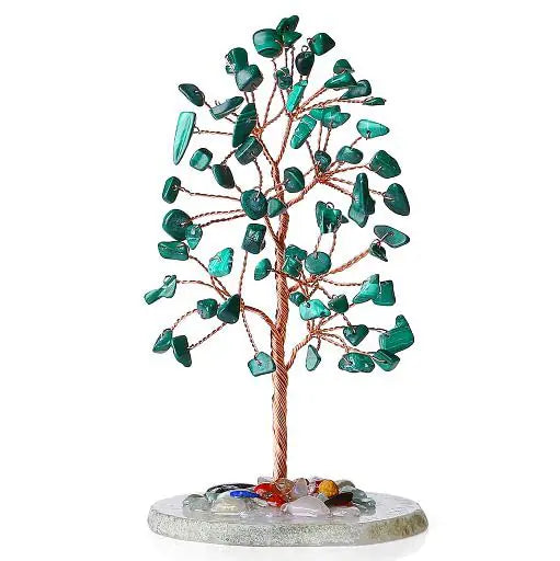 Malachite Crystal Trees Natural Crystals Stones Gemstones Tree Copper Wire Agate Base Tree of Life Feng Shui Decor Reiki Energy Lucky for Meditation Room Desk Home Decors Gifts for Women Men