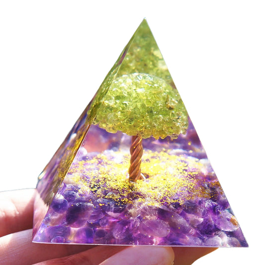 Orgone Pyramid Crystal Healing Stone Energy Generator Healing Crystals Chakra Crystal Healing Meditation Crystal Sphere Orgonite Pyramid Crystal Women Gift (X-Purple)