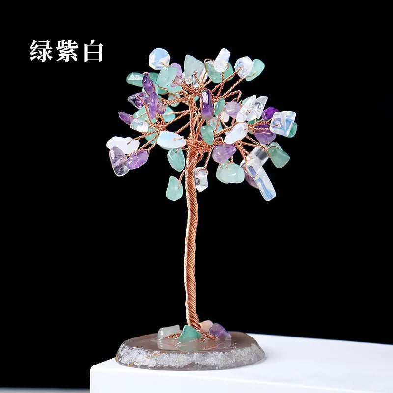 Natural Colorful Crystal Tree with Amethyst Base Decor