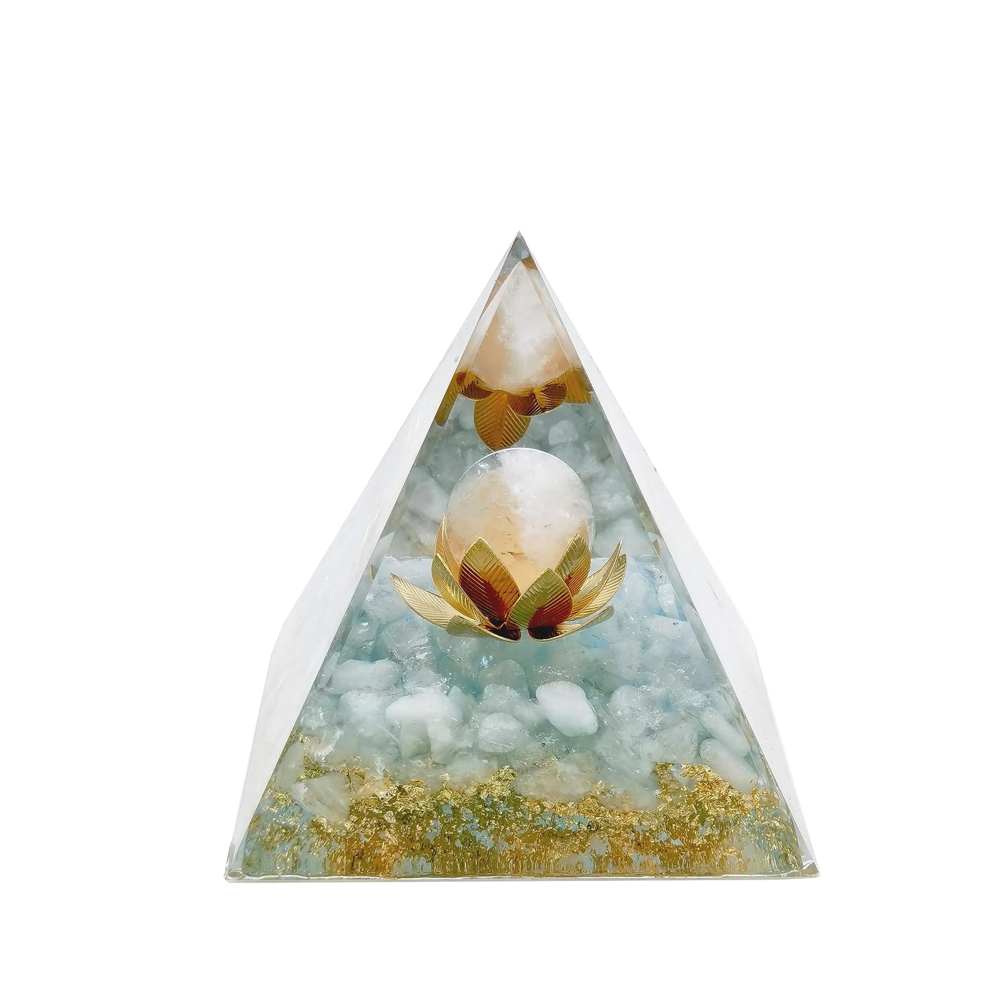 Moonstone Crystal Orgone Pyramid Ogan Crystal Energy Tower Nature Lotus White Crystal Reiki Chakra Crushed Stone Flower of Life Crystal Orgonite Healing Chakra Pyramid Gift for Friend