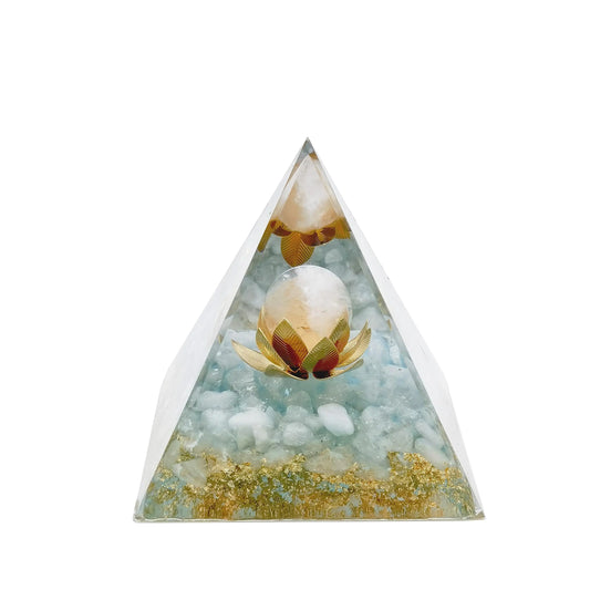 Moonstone Crystal Orgone Pyramid Ogan Crystal Energy Tower Nature Lotus White Crystal Reiki Chakra Crushed Stone Flower of Life Crystal Orgonite Healing Chakra Pyramid Gift for Friend