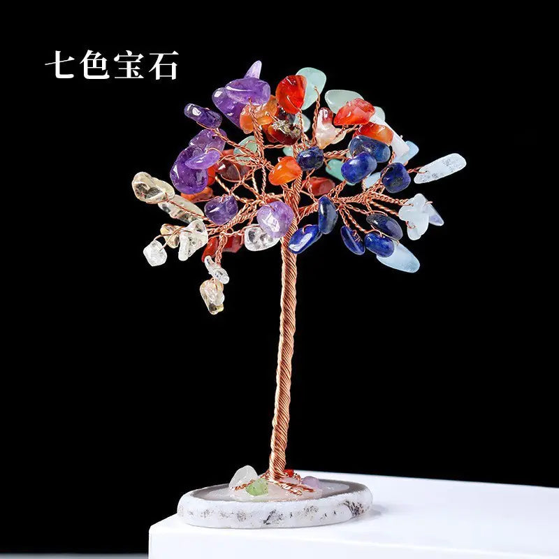 Natural Colorful Crystal Tree with Amethyst Base Decor