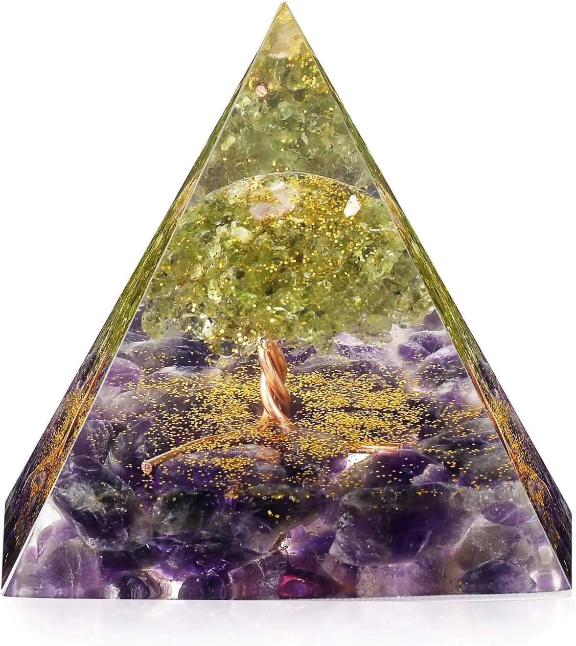 EternalOrgone Orgone Pyramid Crystals and Healing Stones Set Tree of Life Amethyst Crystal with Peridot Chakra Stones Ideal Spiritual Gifts for Meditation Accessories and Promote Positive Energy