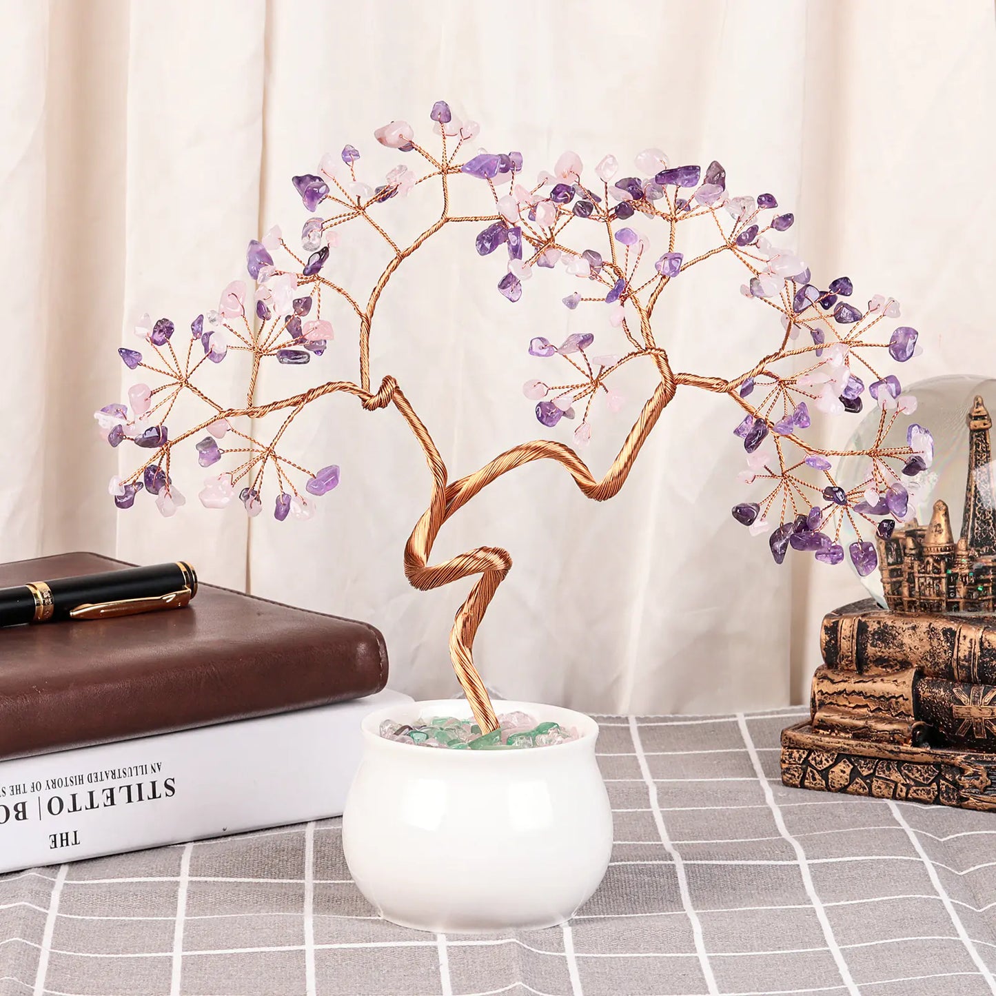 Creative Natural Crystal Tree with Ceramic Pot Decor