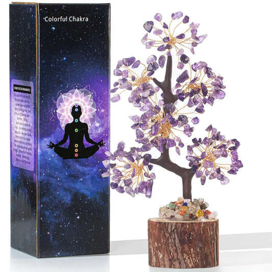 Purple Office Home Decor for Positive Energy Purple Tree Amethyst Crystal Tree of LifeFeng Shui Decor Money Bonsai Trees for Meditation