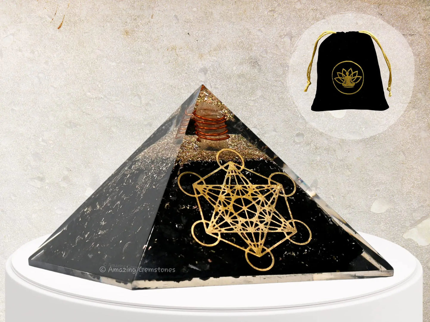 Large Orgone Pyramid | Shungite Pyramid Crystal | Metatron Cube Orgonite Pyramid | Organ Pyramids Positive Energy Healing