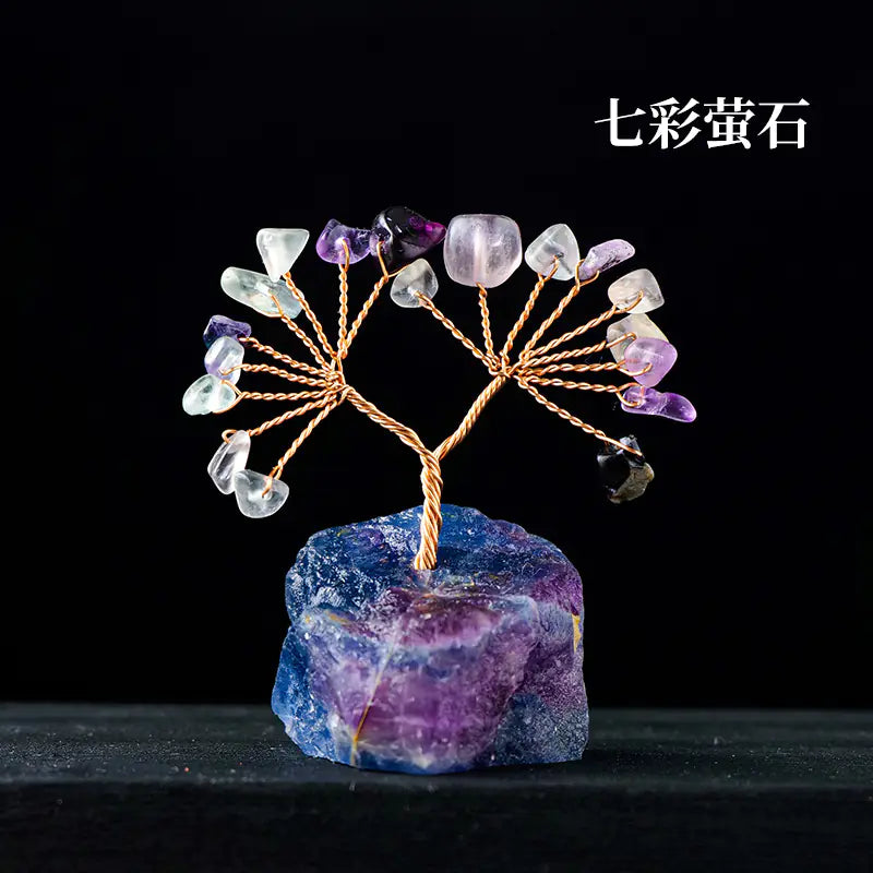 Natural Colorful Crystal Tree with Amethyst Base Decor