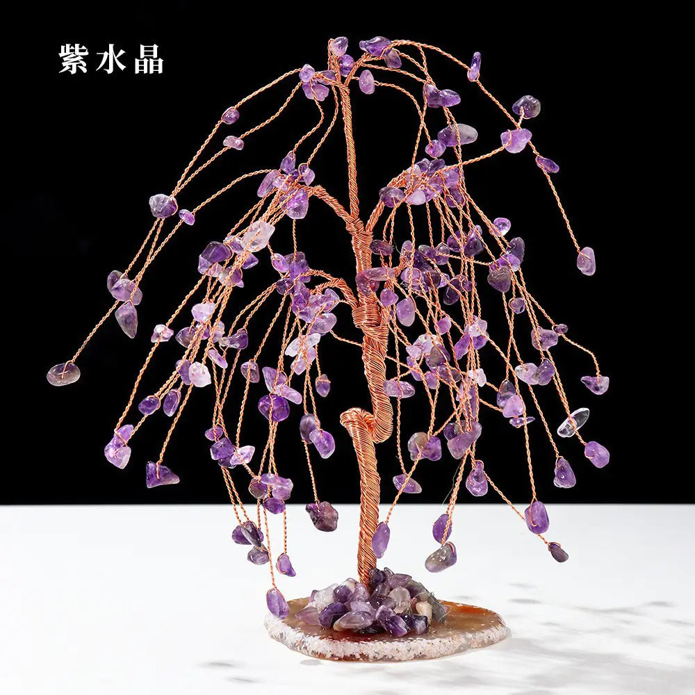 Natural Colorful Crystal Tree with Amethyst Base Decor