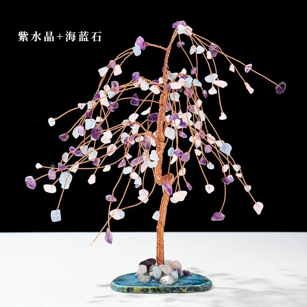 Natural Colorful Crystal Tree with Amethyst Base Decor