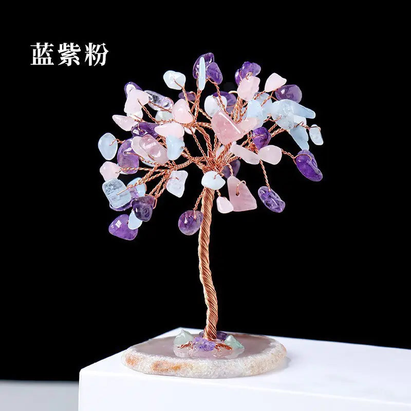 Natural Colorful Crystal Tree with Amethyst Base Decor