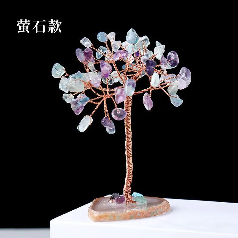 Natural Colorful Crystal Tree with Amethyst Base Decor